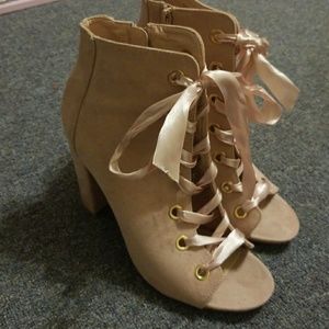 Blush heels with ribbon laces